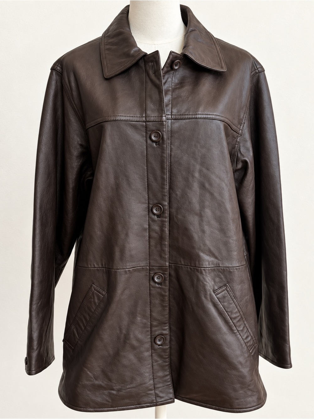Centigrade Dark Brown Genuine Leather Car Coat Medium